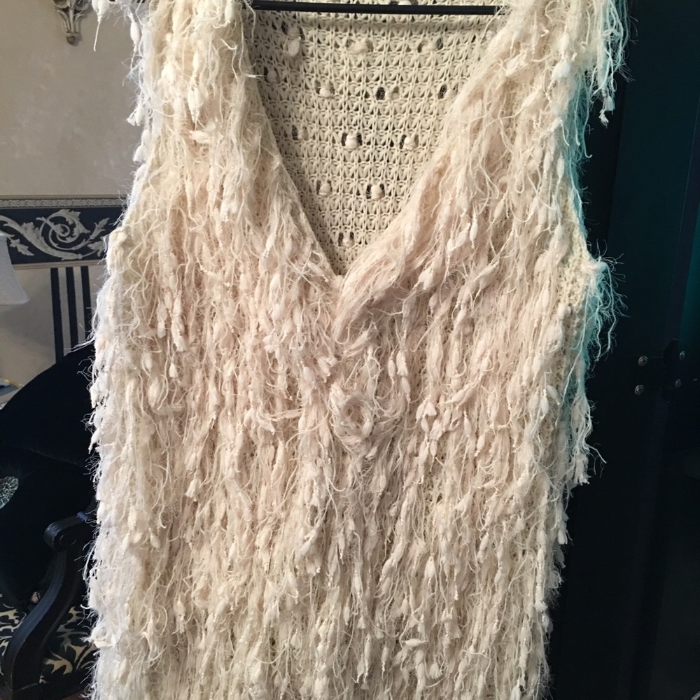 Cream Fringe Vest